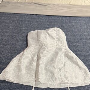 White Strapless Floral Brocade Mini Dress